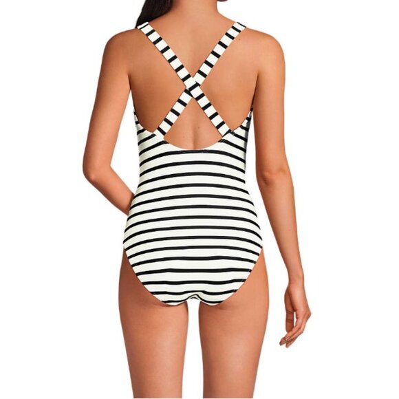 Lands' End Green Stripped Tugless X-Back 1-Piece Swimsuit -  Sizes: 4 Long - NWT - Picture 11 of 12